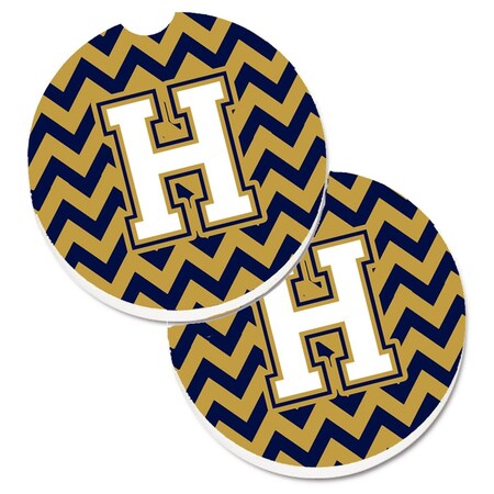 Carolines Treasures Letter H Chevron Navy Blue and Gold Set of 2 Cup Holder Car Coaster CJ1057-HCARC